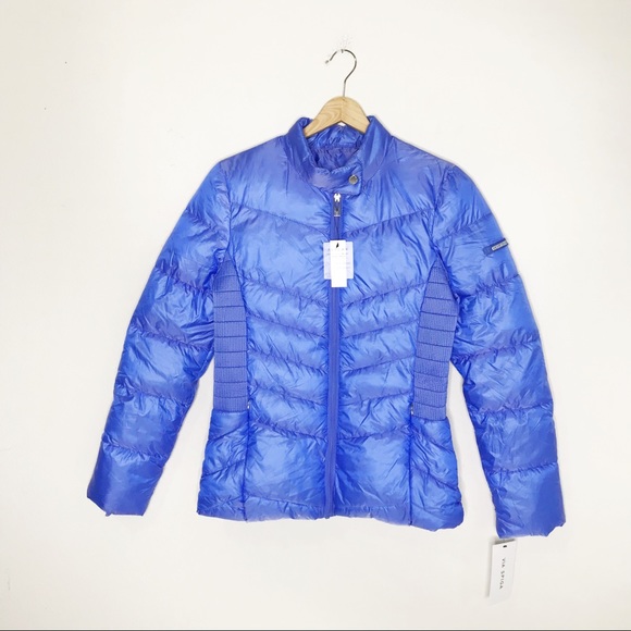 NWT Via Spiga Blue Smocked Quilted Puffer Coat - Picture 4 of 10